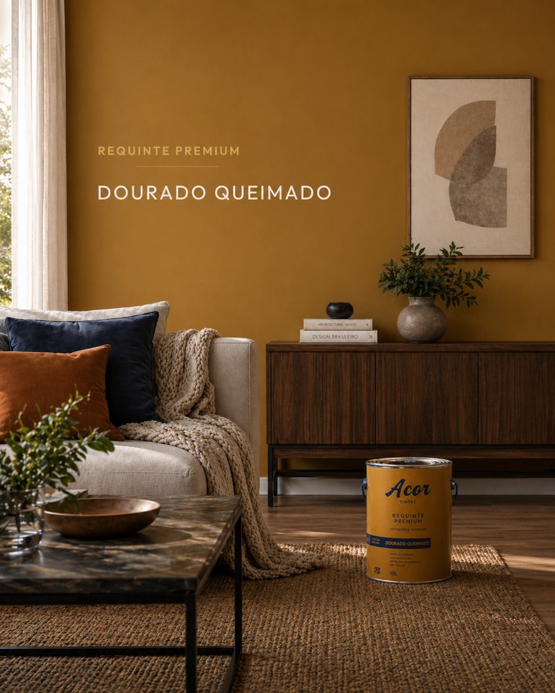 A Cor Tintas Requinte Premium Dourado Queimado ambiente decorado