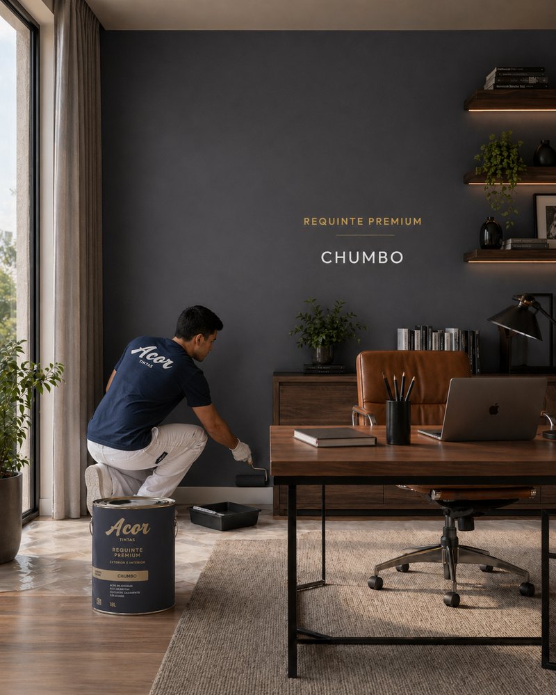 A Cor Tintas Requinte Premium Chumbo ambiente decorado